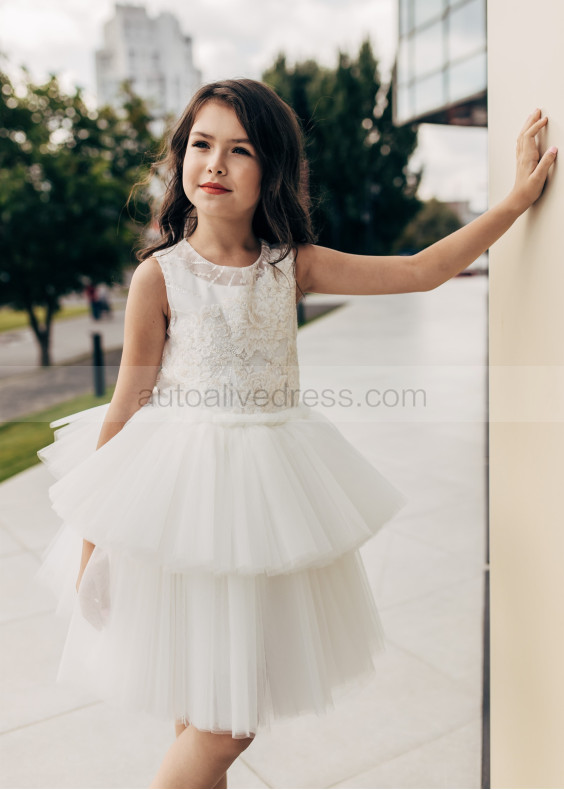 Ivory Lace Tulle Tiered Flower Girl Dress